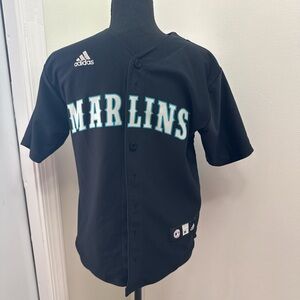 Adidas Kids Black and Teal Marlins Jersey